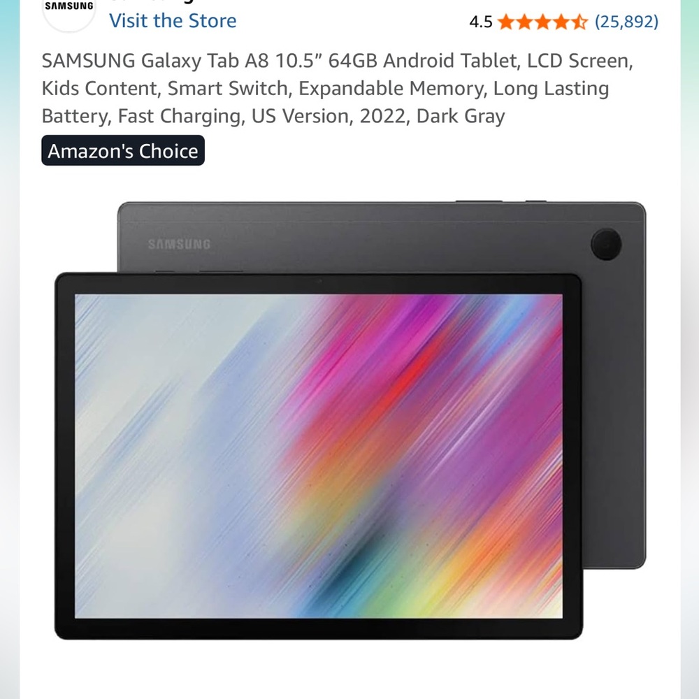 Samsung Galaxy Tab A8 with Vibrant Display and Slim Bezels